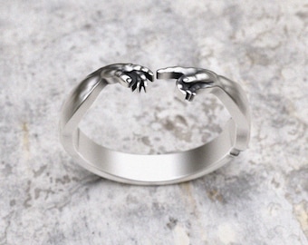 Hand Reaching Ring Sterling Silver, Creation of Adam Inspired Statement Band, Religious Art Jewelry Gift