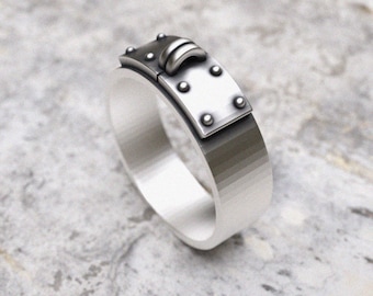 Anello in argento industriale / Anello da uomo in argento sterling 925 / Gioielli steampunk fatti a mano / Anello moderno in metallo / Regalo unico per lui