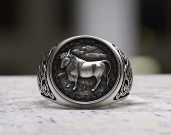 Taurus Bull Signet Ring | Handcrafted 925 Sterling Silver Celtic Pattern | Zodiac Astrological Jewelry | Unique Men's Ring