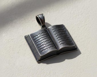 925 Sterling Silver Open Book Pendant Necklace Oxidized Finish Writer Jewelry Graduation Gift for Teacher Librarian Charm Bookworm