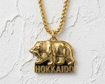 Hokkaido Bear Pendant in 925 Sterling Silver, Gold Vermeil Salmon Necklace, Japanese Wildlife Animal Jewelry