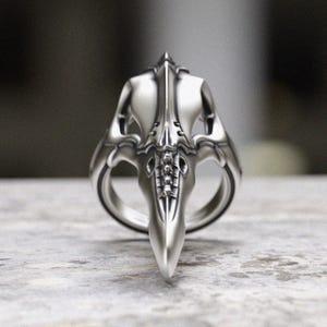 Plague Doctor Ring 925 Sterling Silver, Gothic Bird Skull Statement Ring, Handmade Biomechanical Medieval Steampunk Ring Men