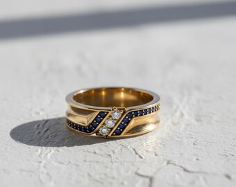 Gouden vermeil ring 925 sterlingzilver geometrische chevron trouwring luxe heren dames statement ring handgemaakte sieraden cadeau