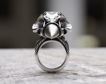 Raven Skull Ring - 925 Sterling Silver Gothic Bird Skull Ring - Detailed Crow Skull Statement Ring - Handcrafted Nature Jewelry