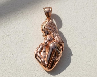 Mother and Child Pendant 925 Sterling Silver Rose Gold Plated Love Necklace New Mom Gift Family Jewelry
