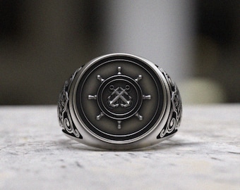Navy Craftmaster Ring | Handcrafted 925 Sterling Silver Military Badge | Naval Signet Ring | Celtic Pattern Veteran Jewelry