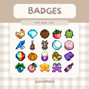 Objets Stardew Valley Pixel Art carambole, goutte d'eau, éclat prismatique, émoticônes Junimo mignon et kawaii - badges - Twitch - Kick - Discord - Stream
