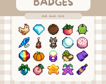 Stardew Valley Items Pixel Art Star Fruit, Stardrop, Prismatic Shard, Junimo Cute & Kawaii Emotes - Badges -Twitch - Kick - Discord - Stream