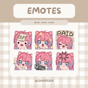 Süßes Mädchen, Mädchen mit Pinken Haaren, Lila Haaren Cutie, Kawaii Girl, Hi, Raid, Wow, Dummy, Wütend Emote Badges - Twitch - Kick - Discord - Stream