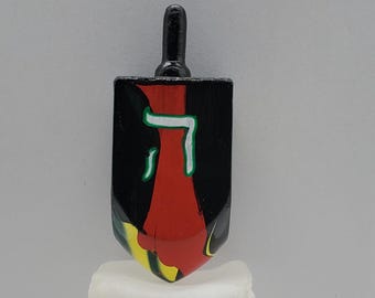 Hanukkah Wooden Dreidel Acrylic Fluid Painted 8