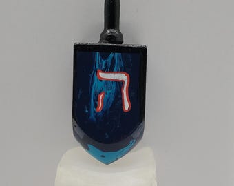 Hanukkah Wooden Dreidel Acrylic Fluid Painted 11