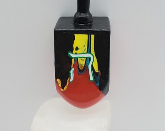 Hanukkah Wooden Dreidel Acrylic Fluid Painted 26
