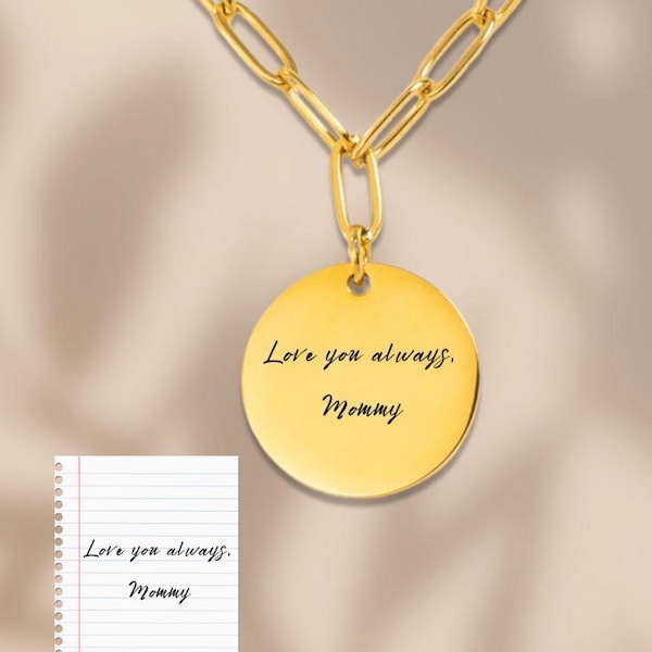 Custom Handwriting Necklace • Signature Necklace • Engraved Hand Written Paperclip Etched • Memorial Signature Keepsake Jewelry • Mom Gift