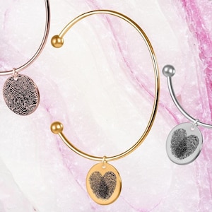 Actual Fingerprint Bracelet • Custom Bangle • Finger Print Jewelry • Memorial Gifts • Personalized Gift for Mom, Nana, Grandma, Wife, GiGi