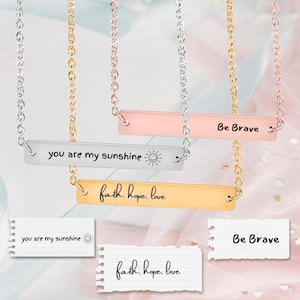 Aangepaste handgeschreven ketting • Kenmerkende horizontale balk • Gepersonaliseerd cadeau voor vrouw, vriendin, vriendin, echtgenoot, vriend • Gepersonaliseerde sieraden