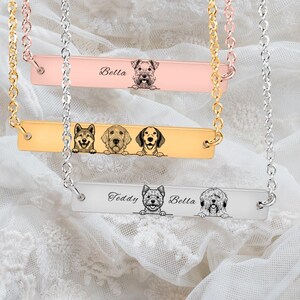 Custom Dog Mom Horizontal Bar Necklace, Multiple Breeds, Dog Dad Necklace for Dog Lovers Gifts, Pet Owners Gift for Dog Name Picture Jewelry