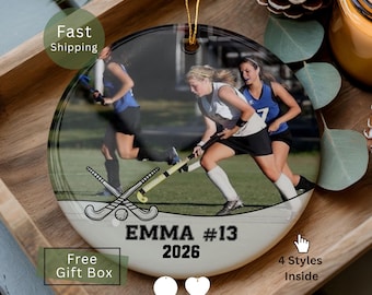 Personalized Field Hockey Christmas Ornament, Girls Field Hockey Photo Ornament, Field Hockey Photo Name Gift for Field Hockey Coach Present