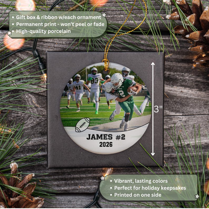 Football Ornament Personalized, Photo Football Ornament, Personalized American Football Keepsake for Boys Girls Athlete, Sport Ornament 2026 image 6