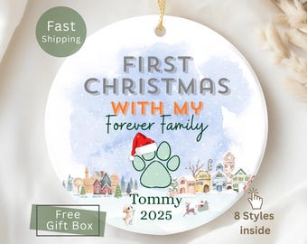 Custom Rescue Dog 2025 Gift, First Christmas with My Forever Family, Rescue Cat Christmas Ornament, Dog Adoption Gift, Pet Ornament Present