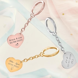 Customized Valentines Day Gifts for Her or Him • Custom Engraved Keychain • Name Date Message • Special Gift for Wife • Personalized Jewelry