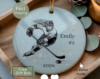 Personalized Girls Ice Hockey Ornament, Custom Hockey Girl Gift, Women Hockey Team Players Keepsake, Hockey Lovers Ornament, Hockey Mom Gift