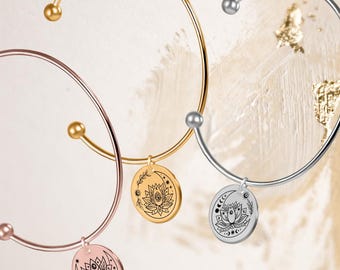 Lotus Jewelry Gift • Yoga Teacher Present • Custom Engraved Lotus Bangle Bracelet • Just Breathe Jewelry • Yoga Lover Gift • Yoga Girl Gifts