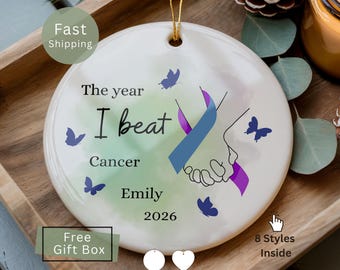 Cancer Survivor Ornament, Custom Cancer Awareness Keepsake, 2026 Cancer Survivor Christmas Ornament, End of Chemo Gift, Year I Beat Cancer