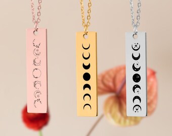 Colar de barra de fase lunar • Colar com pingente de fases de meia lua • Pequenas joias de fase lunar • Colar horizontal de ciclo lunar • Presente para ela