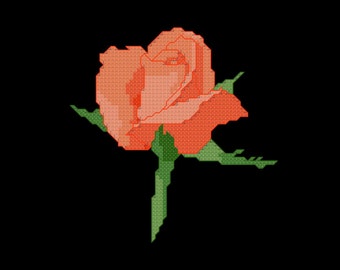 Orange Rose Cross Stitch Pattern PDF Digital Download