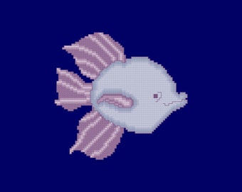 Purple and Violet Tropical Fish Cross Stitch Pattern PDF Digital Download