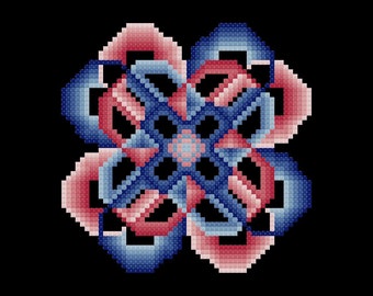 Red and Blue Crazy Circles Easy Cross Stitch Pattern PDF Digital Download