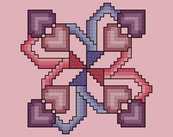 Heart Quilt Square Cross Stitch Pattern PDF Digital Download