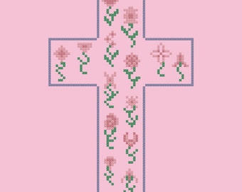 Floral Cross Easy Cross Stitch Pattern PDF Digital Download