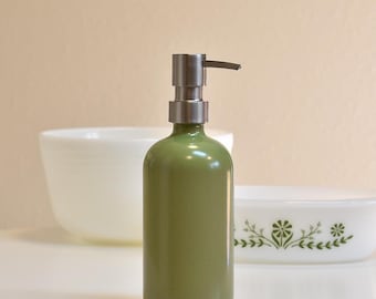 Powder Coated Glass : 16 oz Bottle with Soap Pump Dispenser or Sprayer - "Olive Zest"