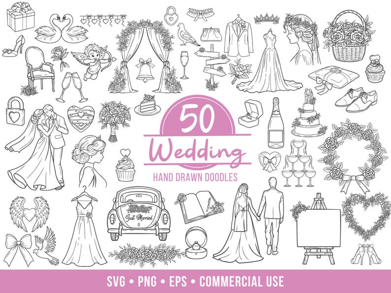 Hand Drawn Whimsical Wedding SVG Clipart Bundle PNG EPS Vector Clip Art ...