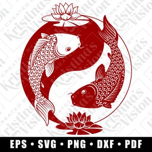 Yin Yang Koi fish vector (EPS, SVG, Dxf) and transparent PNG files in papercut style.