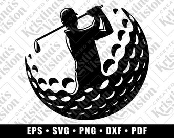 Golf Emblem Golfer SVG PNG Eps Dxf PDF Vector Hand-drawn Silhouette for Canva Procreate Cricut | Scalable Vector Golf Club Golf Ball Golfing