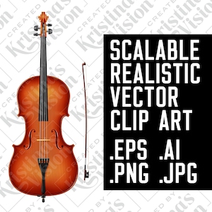 Realistic Cello and Bow Vector Clip Art | EPS AI PNG Jpeg | Violoncello Scalable Vector Format | Classical Musical String Instrument Image