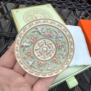 Vintage-stil Pärlspegel Kompakt Handväska Fickspegel Brudtärnepresent till henne Vardaglig Elegans Konstnärlig Blommig Fågeldesign för Mamma