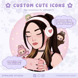 Cute Custom Portrait, Made to order Icon, Streamer PFP, Personalised twitch icon, Semi realism Profile Picture, Vtuber Portrait