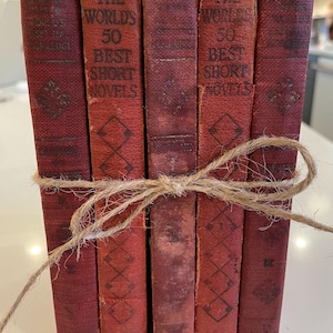 Vintage Decorative Books - 1920s Red Book Bundle - Petite Art Deco Book Stack - Antique Library Decor