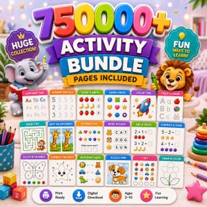 500000 Kids Educational Bundle PLR MRR, Printable Worksheets Activities Games, Coloring Pages, Homeschool Learning Pack, Digital Download