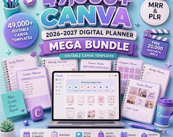 49,000+ Digital Planner Bundle 2026, Editable Canva PLR MRR Planner Templates, GoodNotes Notability, Daily Weekly Journal MRR