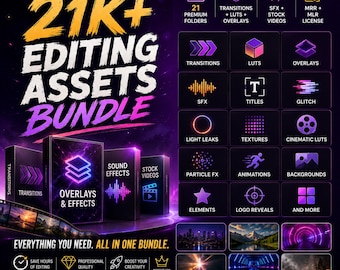 CapCut Ultimate Bundle: oltre 21.000 risorse / Modelli di editing video, LUT, sovrapposizioni ed effetti / Kit per YouTube / Download digitale immediato