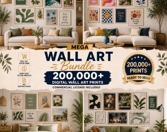 200,000+ Digital Wall Art Bundle, Printable Wall Decor PMega Wall Art Bundle, Commercial Use & PLR, Start Your Art Business Digital Download
