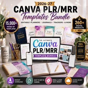 250 Canva Planner Templates Bundle, Editable 15000+ Digital Planner Pages, PLR Templates, Printable Planner Pack, Commercial Use Bundle