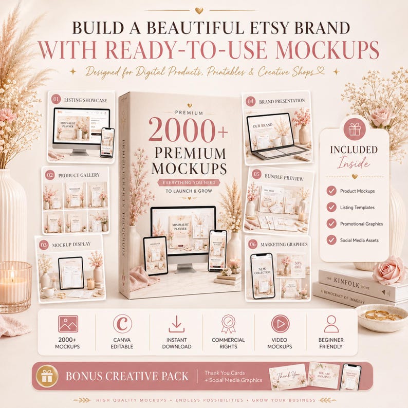 Etsy Listing Mockup Bundle, Editable Canva Product Mockups, Etsy Shop Thumbnail Templates, Canva Digital Marketing Kit, Instand Download image 5