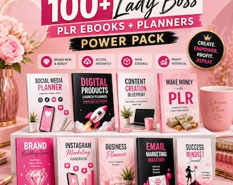 100+ Lady Boss PLR e-böcker och planerarmallar Mega Bundle, Canva-redigerbar mall, MRR-återförsäljningsrätt, produktföretagskit, omedelbar nedladdning