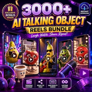 3000+ AI Talking Object Reels Bundle | Viral Faceless Content Pack | TikTok Instagram Reels YouTube Shorts | PLR MRR Instant Download