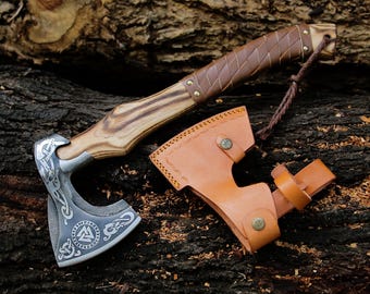 Personalized Viking Axe: Hand Forged Carbon Steel with Leather Sheath